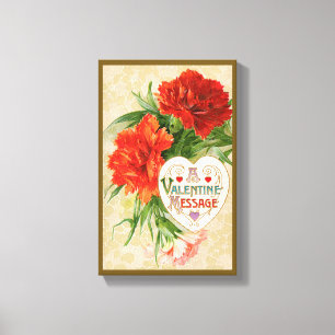 Nejlikblommor, gammalt valentinodagsmeddelande canvastryck