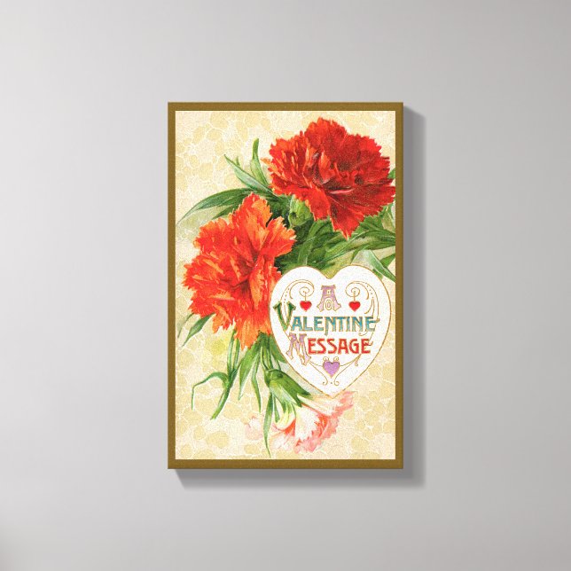 Nejlikblommor, gammalt valentinodagsmeddelande canvastryck (Framsida)