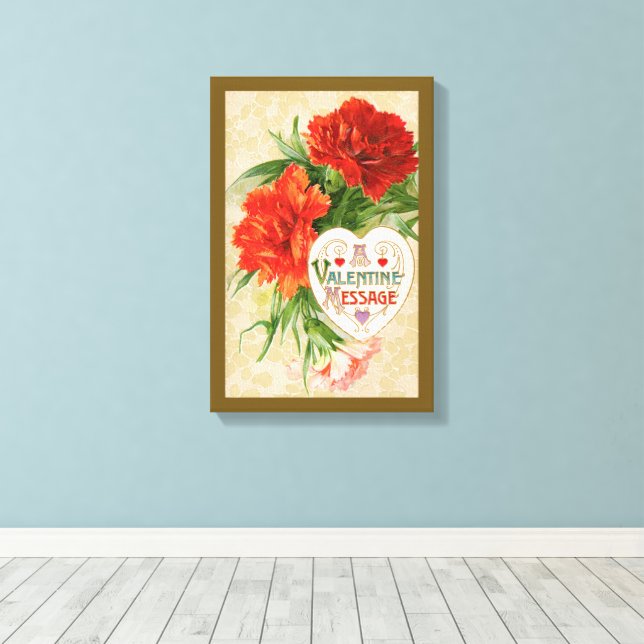 Nejlikblommor, gammalt valentinodagsmeddelande canvastryck (Insitu (trägolv))