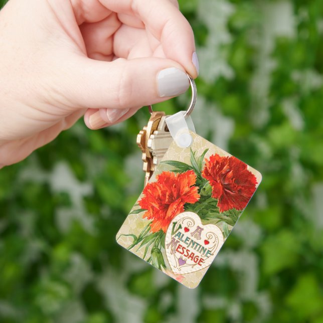Nejlikblommor, gammalt Valentinsdagsmeddelande Nyckelring (Hand)