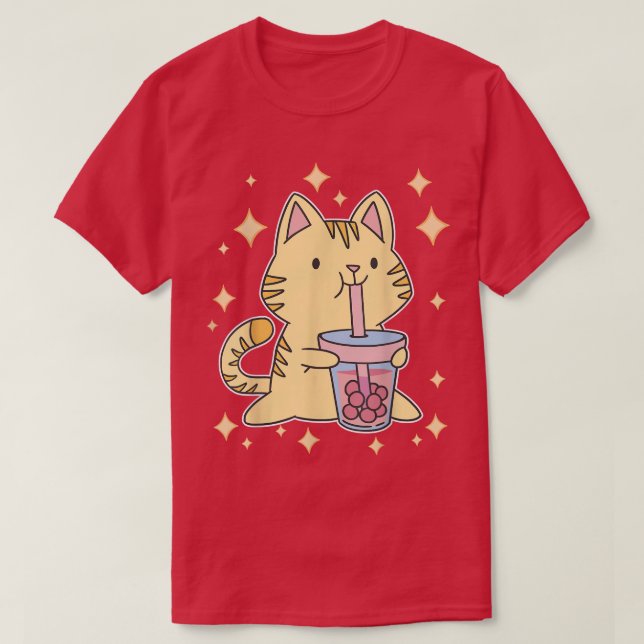 Neko Anime Manga Kitten Japansk Cute Bubble Tea K T Shirt (Design framsida)