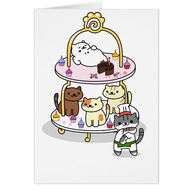 Neko Atsume - tårtastativparty - förbigå Hälsningskort (Framsidan)
