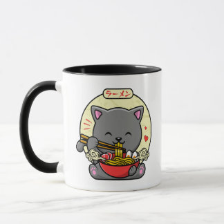 Neko Cat Eating Ramen Cute Kawaii Noodle Mugg