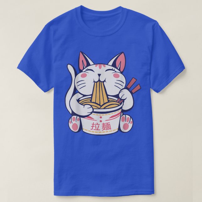 Neko Cat Eating Ramen with chopsticks  T Shirt (Design framsida)