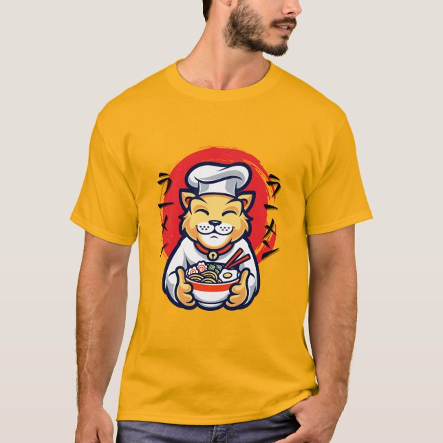 Neko Cat Japansk Chef Cute Kawaii T Shirt (Framsida)