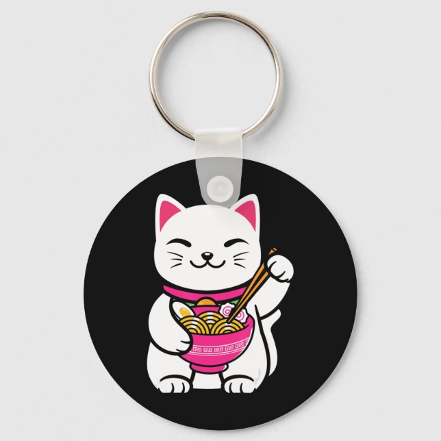 Neko Cat Ramen Anime Kawaii Tonåring gåva Nyckelring (Framsida)