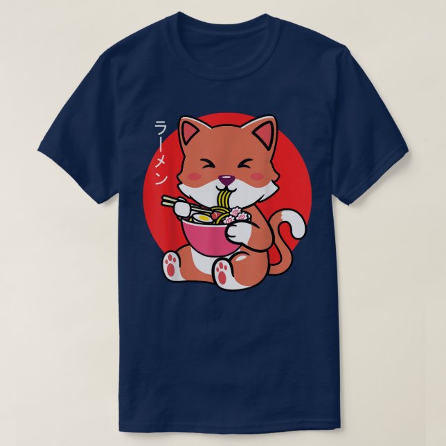Neko Cat Ramen Anime Kawaii Tonåring presentpojkar T Shirt (Design framsida)