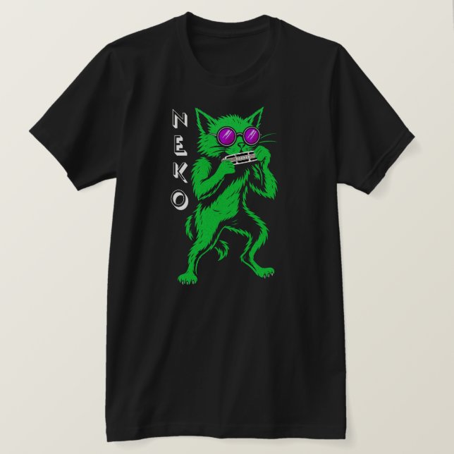 Neko Harmonica Blues Cat T-Shirt Neko elak Cat (Design framsida)