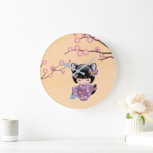 Neko Kokeshi Docka - Kattearad Geisha Flicka Stor Klocka
