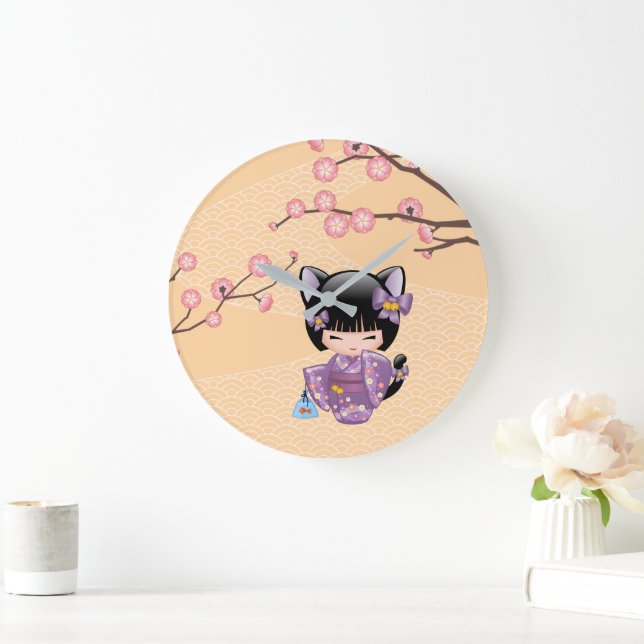 Neko Kokeshi Docka - Kattearad Geisha Flicka Stor Klocka (Hem)