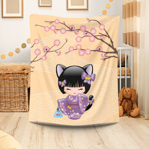 Neko Kokeshi Docka - Kattehörn Geisha Flicka Fleecefilt