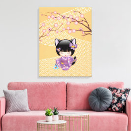 Neko Kokeshi Docka - Kattehuvad Geisha Flicka Canvastryck
