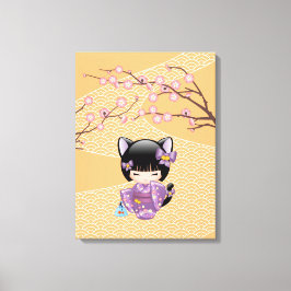 Neko Kokeshi Docka - Kattehuvad Geisha Flicka Canvastryck