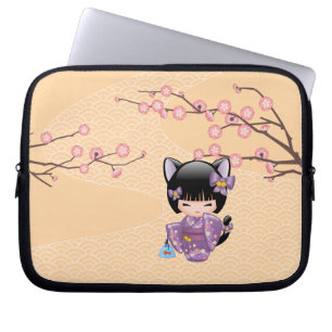 Neko Kokeshi docka - katten gå i ax Geishaflickan Laptop Sleeve