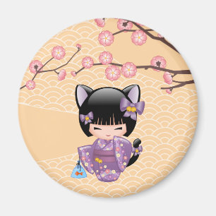 Neko Kokeshi docka - katten gå i ax Geishaflickan Magnet