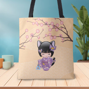 Neko Kokeshi docka - katten gå i ax Geishaflickan Tygkasse