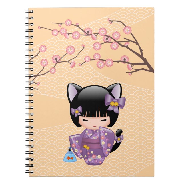 Neko Kokeshi Doll - Cat Öron Geisha Girl Anteckningsbok (Framsidan)