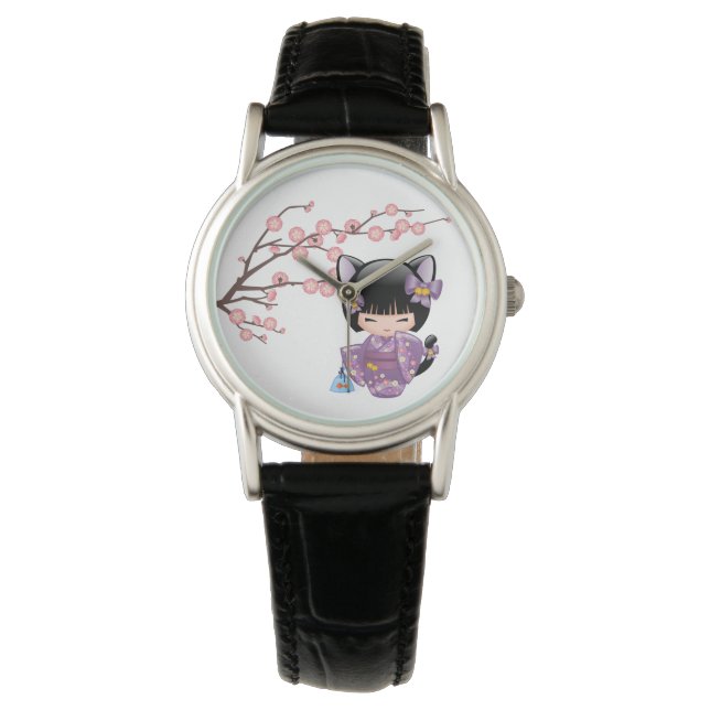 Neko Kokeshi Doll - Cat Öron Geisha Girl Armbandsur (Framsida)
