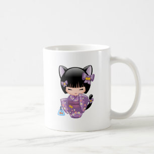 Neko Kokeshi Doll - Cat Öron Geisha Girl Kaffemugg