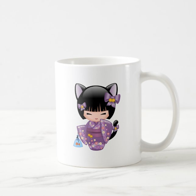 Neko Kokeshi Doll - Cat Öron Geisha Girl Kaffemugg (Höger)