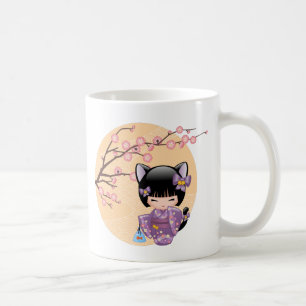 Neko Kokeshi Doll - Cat Öron Geisha Girl Kaffemugg