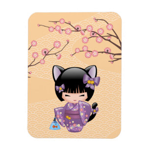 Neko Kokeshi Doll - Cat Öron Geisha Girl Magnet