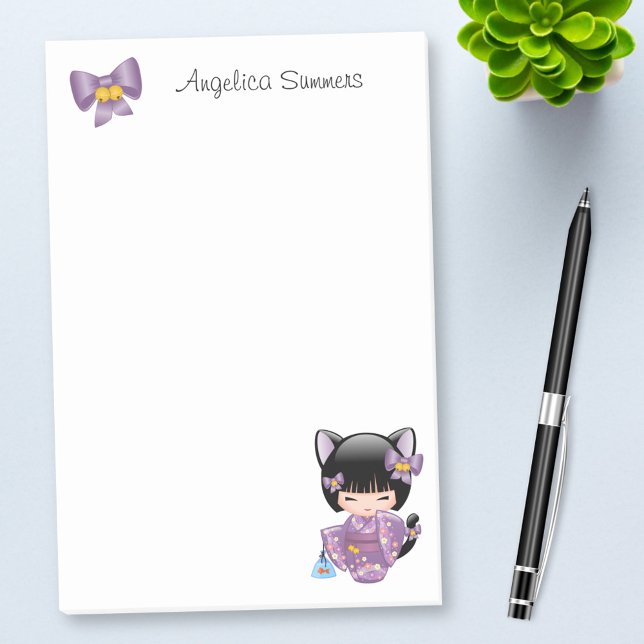 Neko Kokeshi Doll - Cat Öron Geisha Girl Post-it Block (Skapare uppladdad)