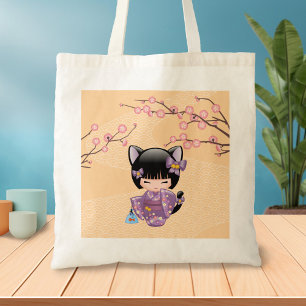 Neko Kokeshi Doll - Cat Öron Geisha Girl Tygkasse