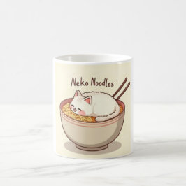 Neko Noodles - Kawaii Cat in Ramen Bowl Illustrati Kaffemugg