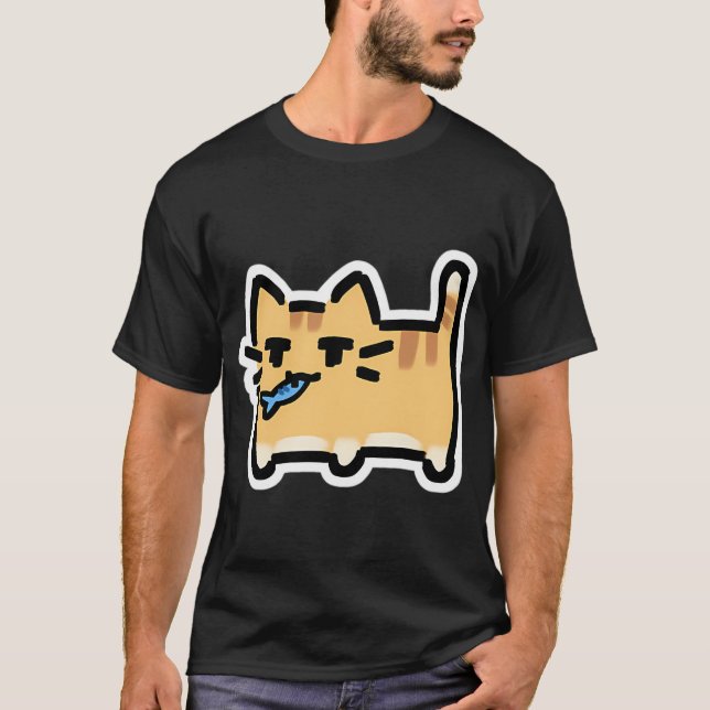 Neko - Orange Tabby Med Fisk T Shirt (Framsida)