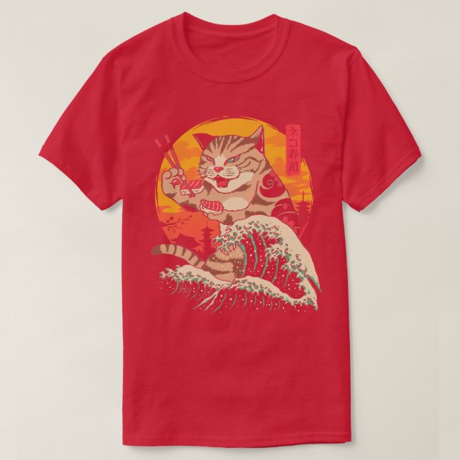 Neko Sushi Wave T Shirt (Design framsida)