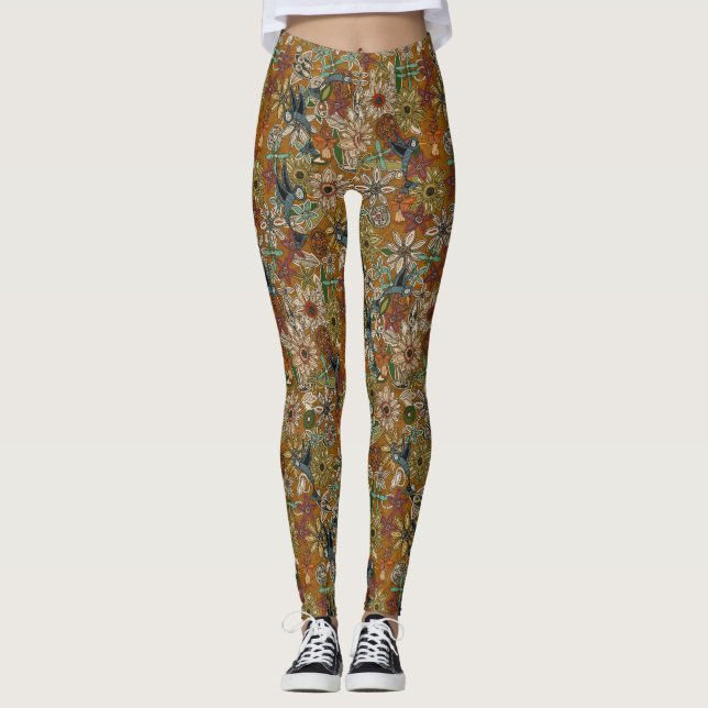 Nektarfågelträdgård guld leggings (Framsida)