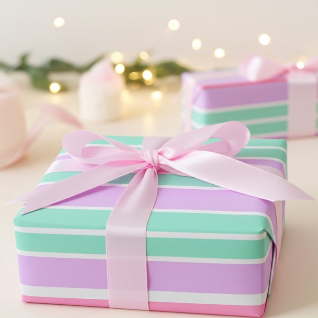 Nellikrosa, Mauve och Robinsäggsblå Ränder Presentpapper (Skapare uppladdad)
