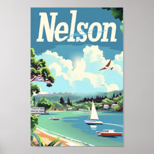 Nelson Nya Zeeland Vintage resor Illustration Poster