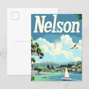 Nelson Nya Zeeland Vintage resor Illustration Vykort