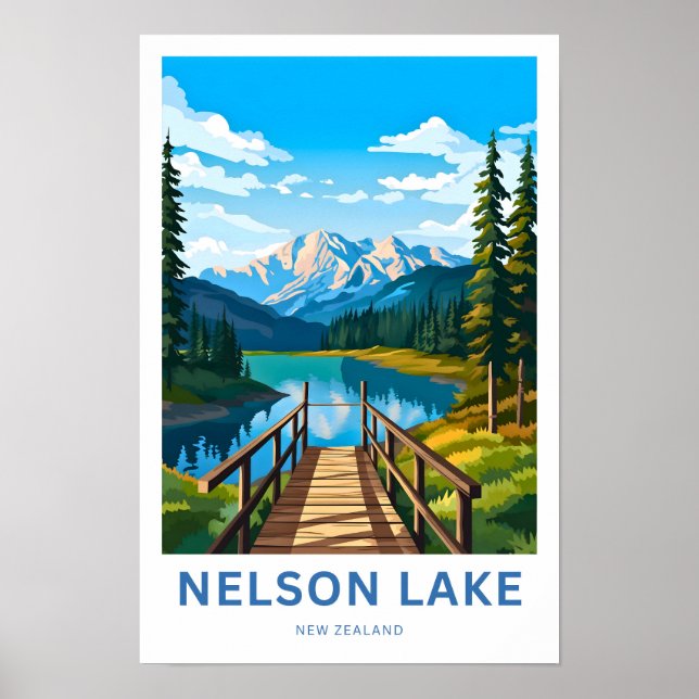 Nelson Sjö New Zealand Travel Poster (Framsidan)