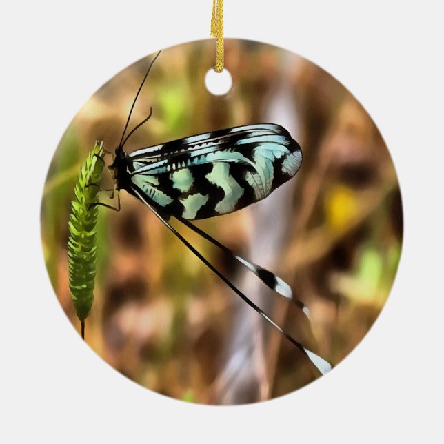 Nemoptera bipennis Spoon-Winged Insekt Art Julgransprydnad Keramik (Baksidan)