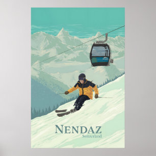 Nendaz Schweiz Skid resort Repskylt Poster