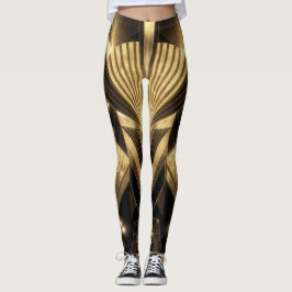 Neo Art Deco Black Gold Geometric Gatsby  Leggings