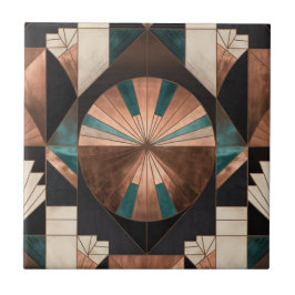 Neo Art Deco Geometric Teal Copper Gold Sunburst Kakelplatta