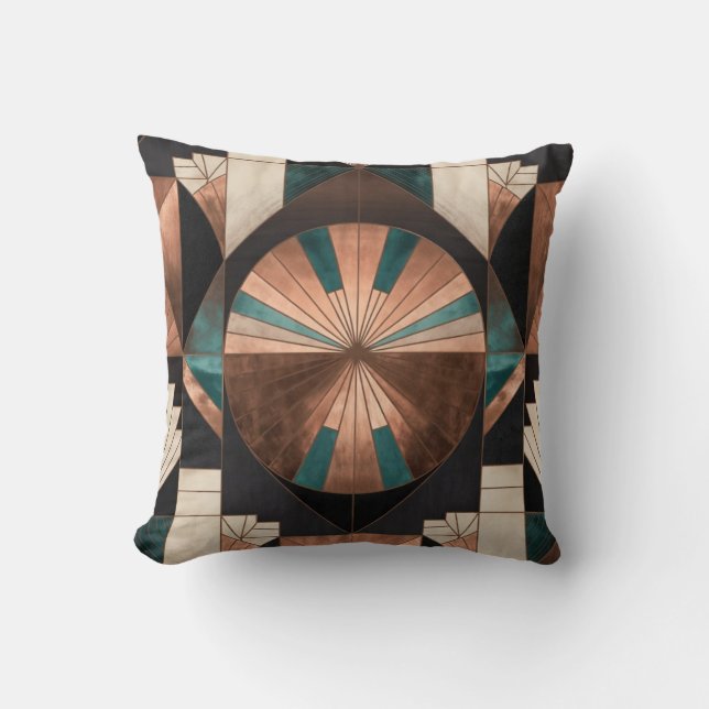 Neo Art Deco Geometric Teal Copper Gold Sunburst Kudde (Framsida)