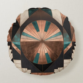 Neo Art Deco Geometric Teal Copper Gold Sunburst Rund Kudde