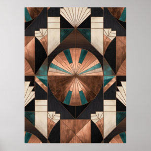 Neo Art Deco Geometrisk Teal Koppar Guld Solstråln Poster
