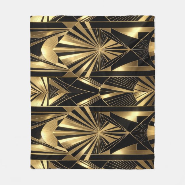 Neo Art Deco Svart Guld Geometrisk Gatsby Fleecefilt (Framsidan)