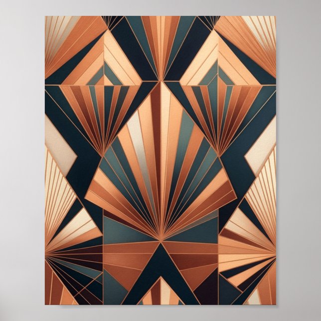 Neo Art Deco Teal Copper Geometric Sunburst Poster (Framsidan)