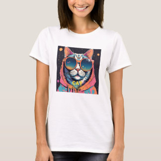 Neo cat.Wearing neon sunglass in retro stil. T Shirt