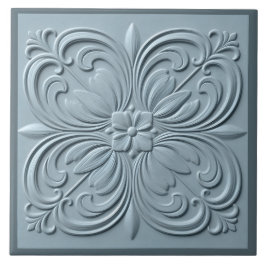 Neo Classic Blommigt Blue Grått Faux Relief Kakelplatta