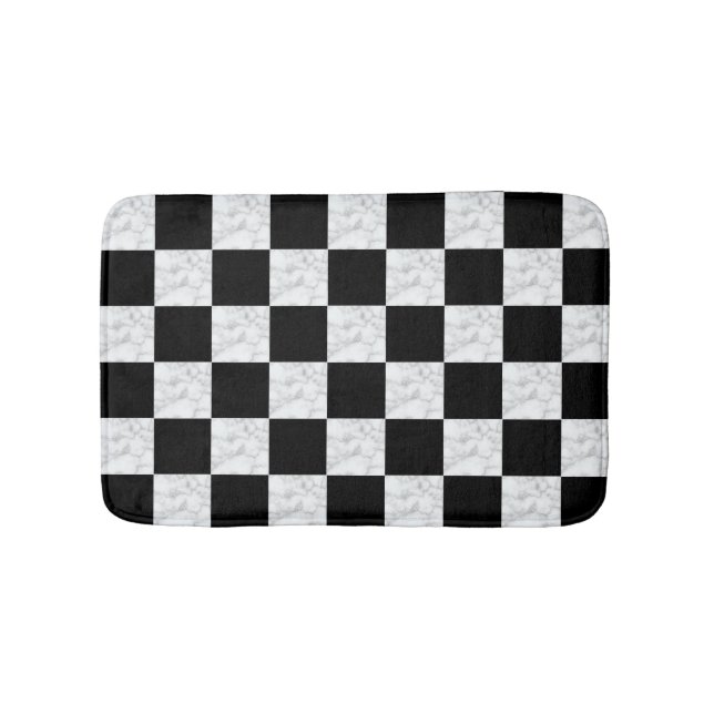 Neo Deco Black and Faux White Marble Checkerboard Badrumsmatta (Framsidan)