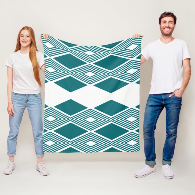 Neo-Deco Diamond Grid Turkis Fleecefilt (På plats)
