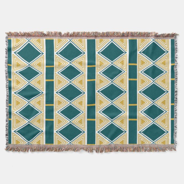 Neo-Deco Triangle Grid Teal Kastmadrass Filt (Framsidan)